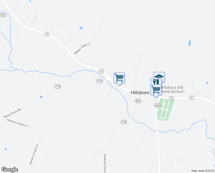 map of restaurants, bars, coffee shops, grocery stores, and more near 36877 Highwater Road in Purcellville