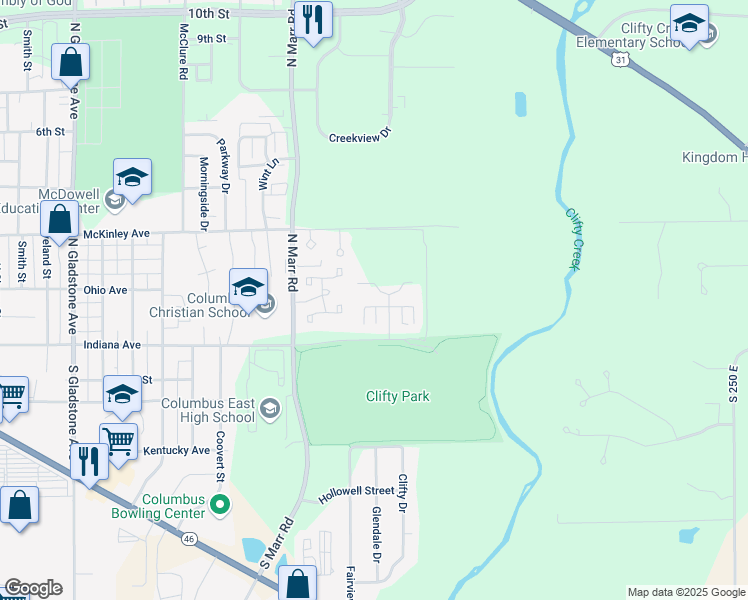map of restaurants, bars, coffee shops, grocery stores, and more near 53 Salzburg Boulevard in Columbus