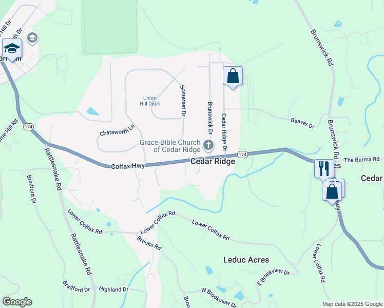 map of restaurants, bars, coffee shops, grocery stores, and more near 12700 Colfax Highway in Grass Valley