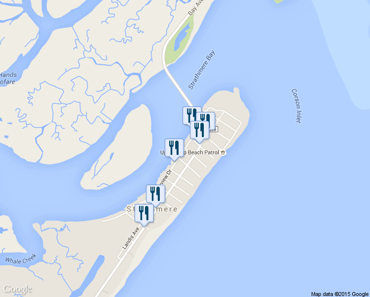 map of restaurants, bars, coffee shops, grocery stores, and more near 100 Bayview Drive in Strathmere