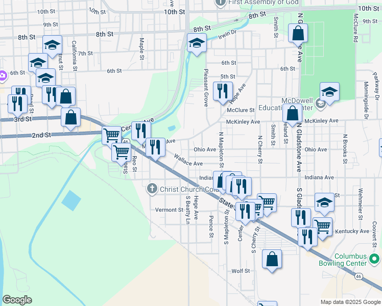 map of restaurants, bars, coffee shops, grocery stores, and more near 1921 Ohio Avenue in Columbus