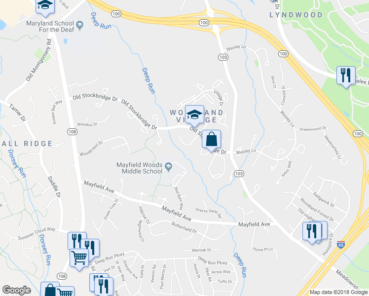 map of restaurants, bars, coffee shops, grocery stores, and more near 7747 Chatfield Lane in Ellicott City