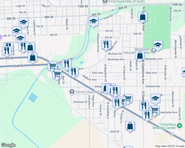 map of restaurants, bars, coffee shops, grocery stores, and more near 1921 Ohio Avenue in Columbus