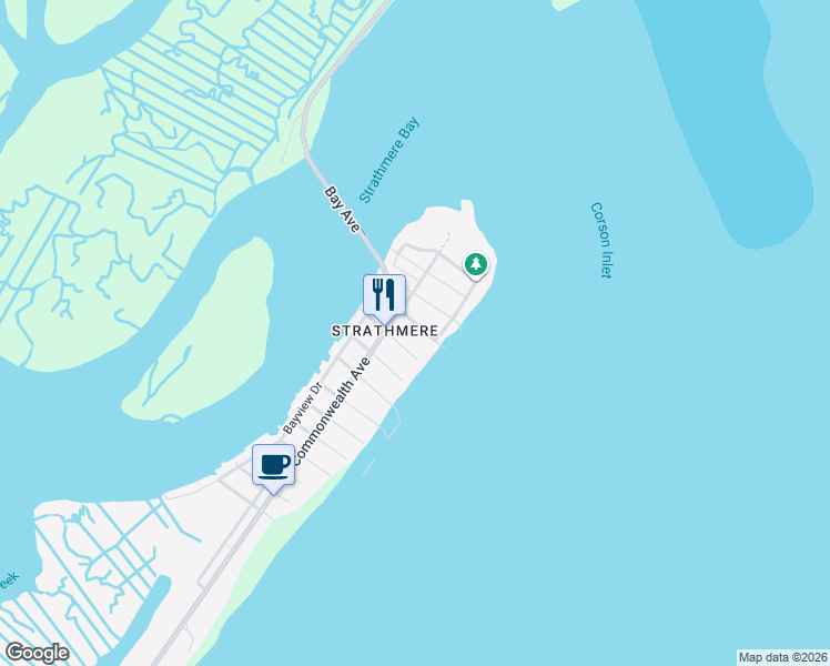 map of restaurants, bars, coffee shops, grocery stores, and more near 14 East Williams in Strathmere