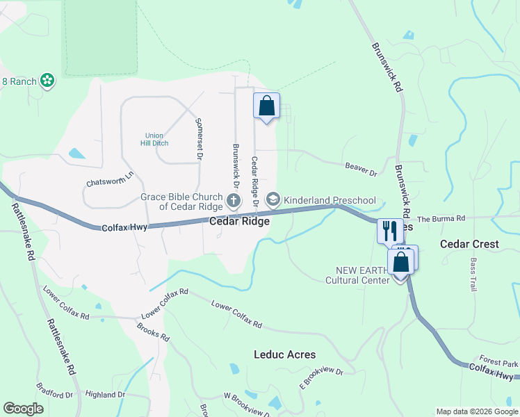 map of restaurants, bars, coffee shops, grocery stores, and more near 12868 Colfax Highway in Grass Valley