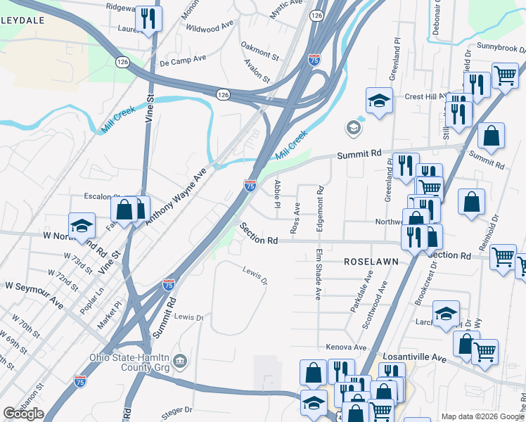 map of restaurants, bars, coffee shops, grocery stores, and more near 1314 Woodland Avenue in Cincinnati