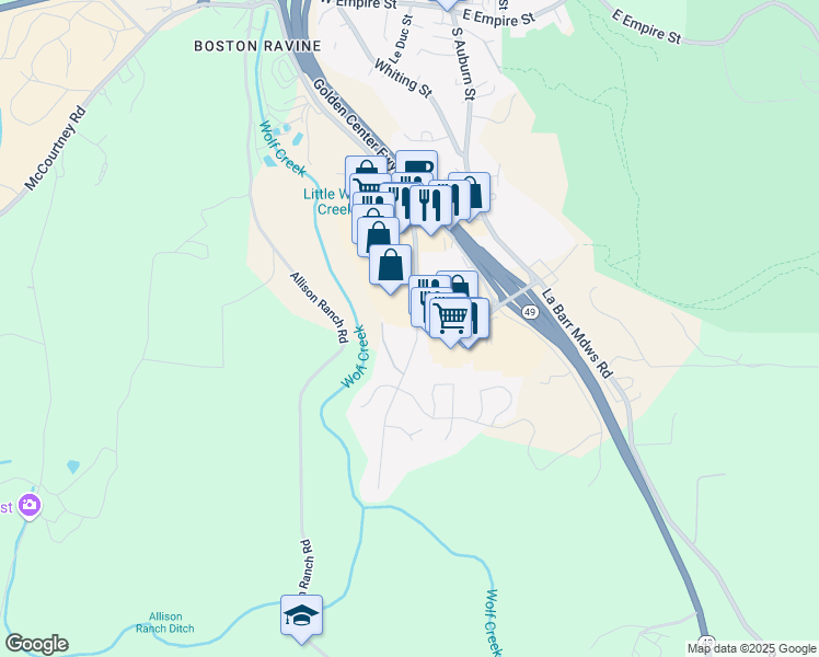 map of restaurants, bars, coffee shops, grocery stores, and more near 800 Freeman Lane in Grass Valley