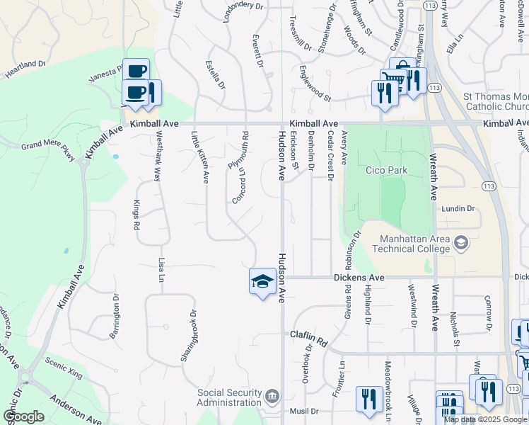 map of restaurants, bars, coffee shops, grocery stores, and more near 1500 Little Kitten Avenue in Manhattan