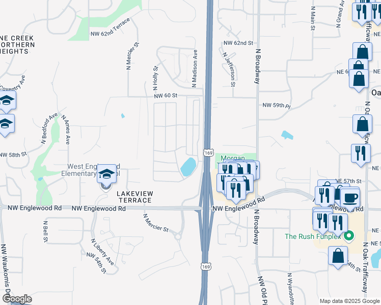map of restaurants, bars, coffee shops, grocery stores, and more near Northwest Plaza Avenue in Kansas City