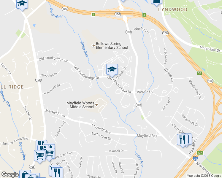 map of restaurants, bars, coffee shops, grocery stores, and more near 7727 Chatfield Lane in Ellicott City