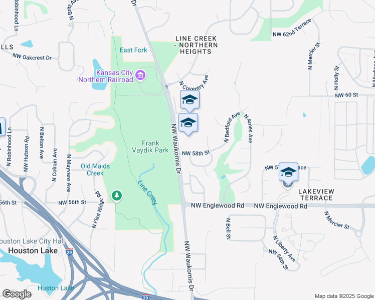 map of restaurants, bars, coffee shops, grocery stores, and more near 2204 Northwest 58th Street in Kansas City
