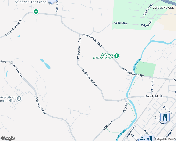 map of restaurants, bars, coffee shops, grocery stores, and more near 1056 West Seymour Avenue in Cincinnati