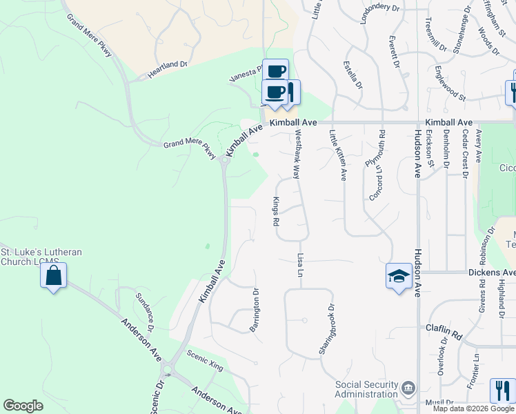 map of restaurants, bars, coffee shops, grocery stores, and more near 4108 Berkshire Circle in Manhattan