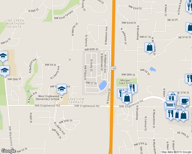 map of restaurants, bars, coffee shops, grocery stores, and more near Northwest Plaza Avenue in Kansas City