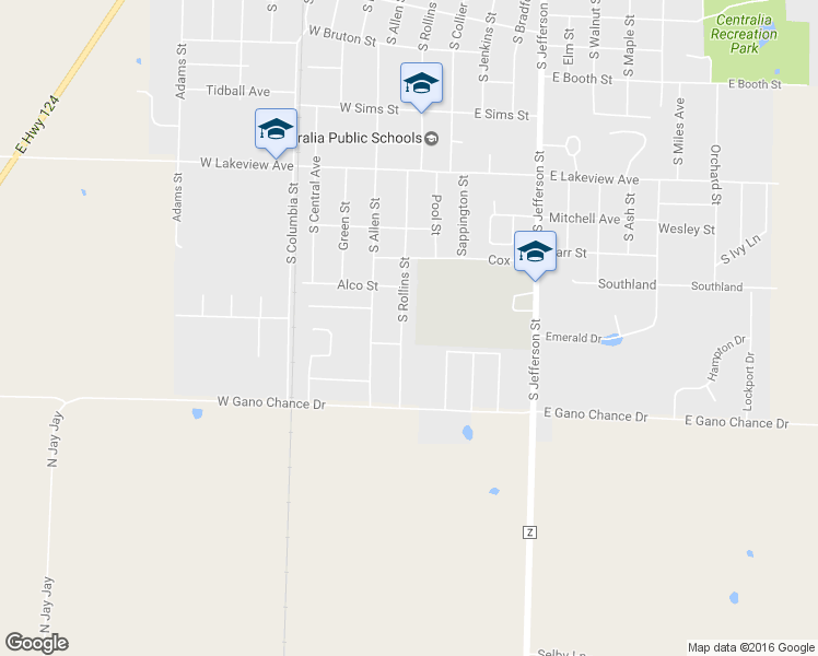 map of restaurants, bars, coffee shops, grocery stores, and more near 820 South Rollins Street in Centralia