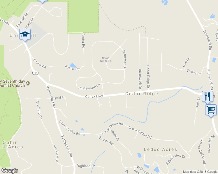 map of restaurants, bars, coffee shops, grocery stores, and more near 12974 Somerset Drive in Grass Valley