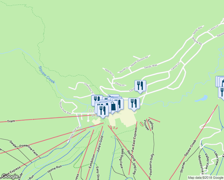 map of restaurants, bars, coffee shops, grocery stores, and more near 1763 Christy Lane in Olympic Valley