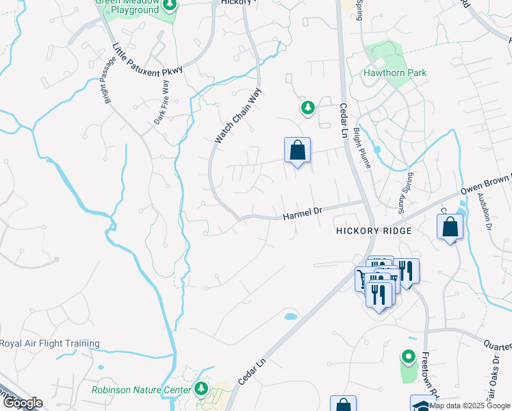 map of restaurants, bars, coffee shops, grocery stores, and more near 10916 Harmel Dr in Columbia