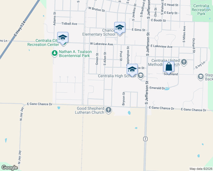 map of restaurants, bars, coffee shops, grocery stores, and more near 812 South Allen Street in Centralia
