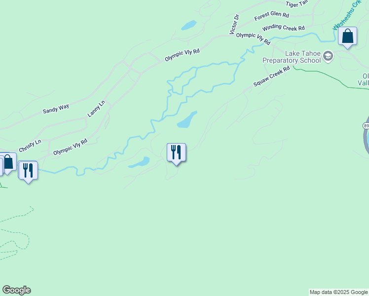 map of restaurants, bars, coffee shops, grocery stores, and more near 340 Squaw Creek Road in Olympic Valley