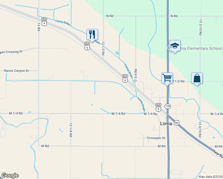 map of restaurants, bars, coffee shops, grocery stores, and more near 1262 U.S. 6 Business in Loma