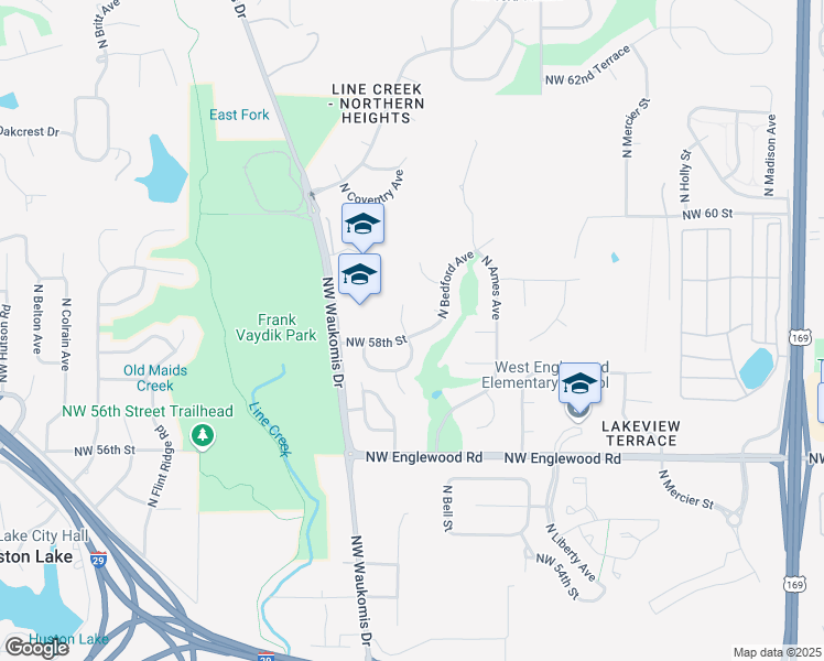 map of restaurants, bars, coffee shops, grocery stores, and more near 5801 North Delta Avenue in Kansas City