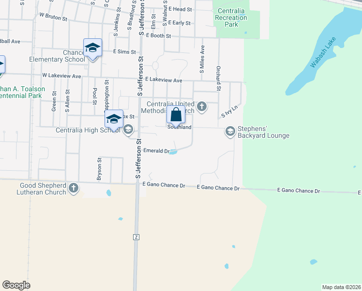 map of restaurants, bars, coffee shops, grocery stores, and more near 815 Emerald Drive in Centralia