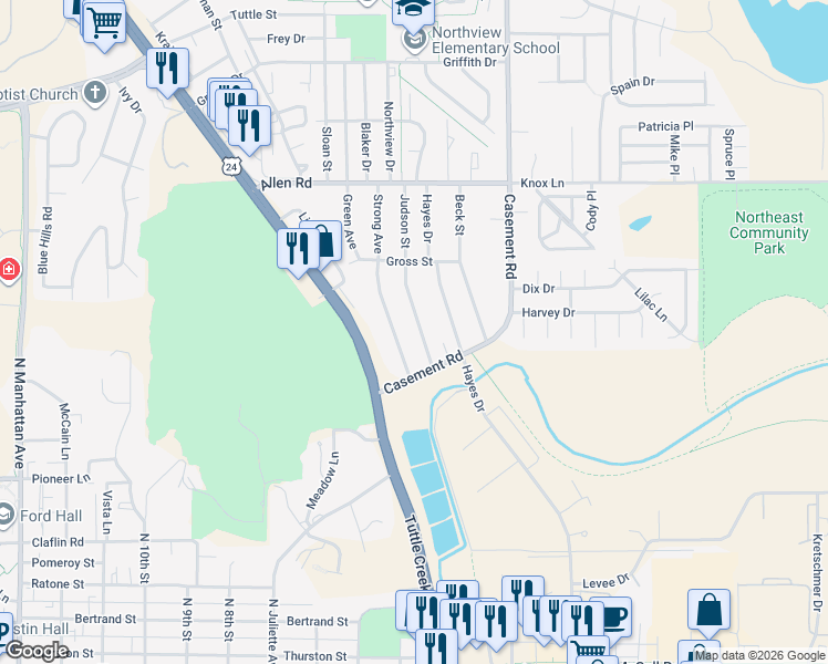 map of restaurants, bars, coffee shops, grocery stores, and more near 1921 Judson Street in Manhattan