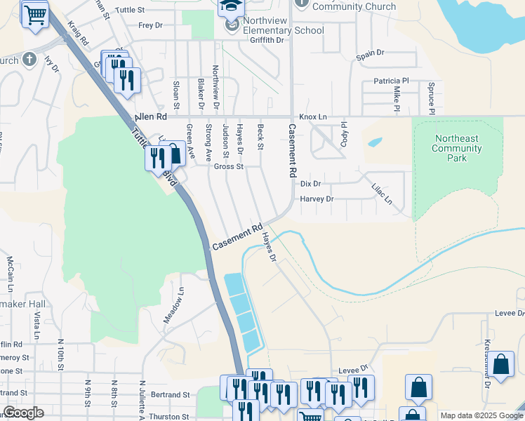 map of restaurants, bars, coffee shops, grocery stores, and more near 1910 Hayes Drive in Manhattan