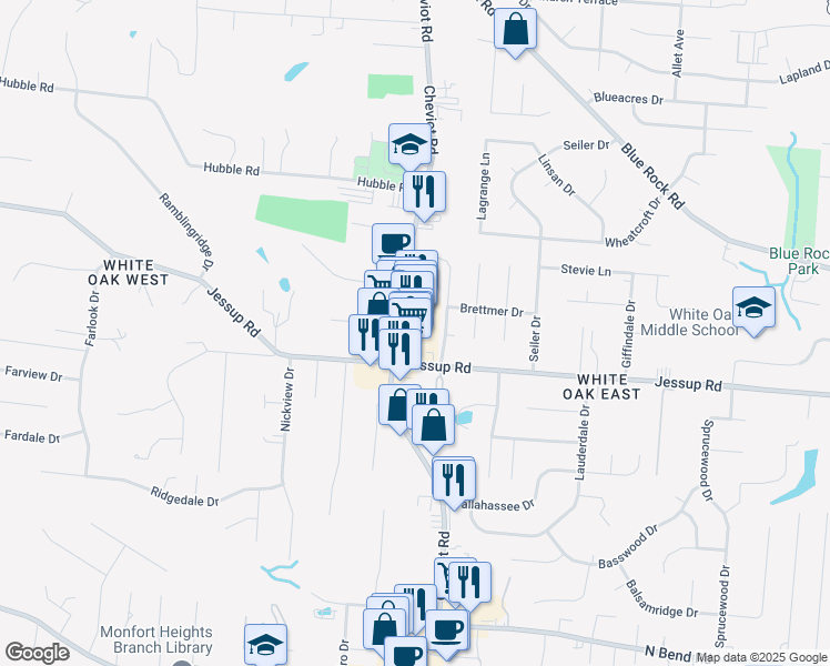 map of restaurants, bars, coffee shops, grocery stores, and more near 5840 Cheviot Road in Cincinnati