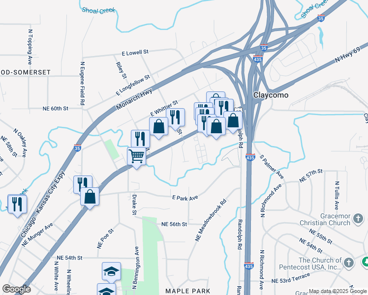 map of restaurants, bars, coffee shops, grocery stores, and more near 333 South Bryant Street in Kansas City