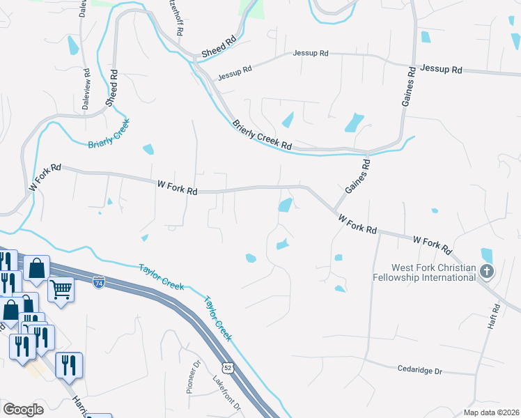 map of restaurants, bars, coffee shops, grocery stores, and more near 6059 West Fork Road in Cincinnati
