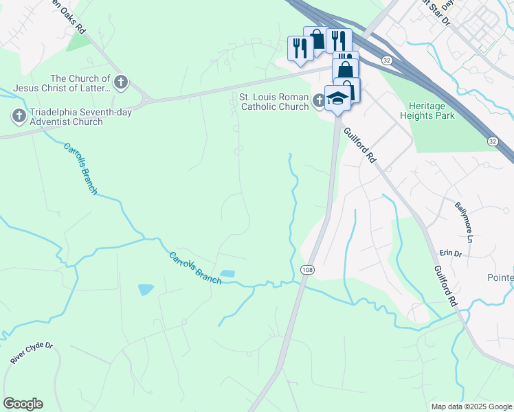 map of restaurants, bars, coffee shops, grocery stores, and more near 6259 Heather Glen Way in Clarksville