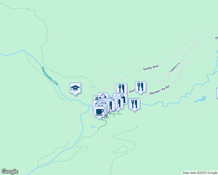 map of restaurants, bars, coffee shops, grocery stores, and more near 1763 Christy Lane in Olympic Valley