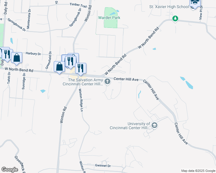 map of restaurants, bars, coffee shops, grocery stores, and more near 6000 Townvista Drive in Cincinnati