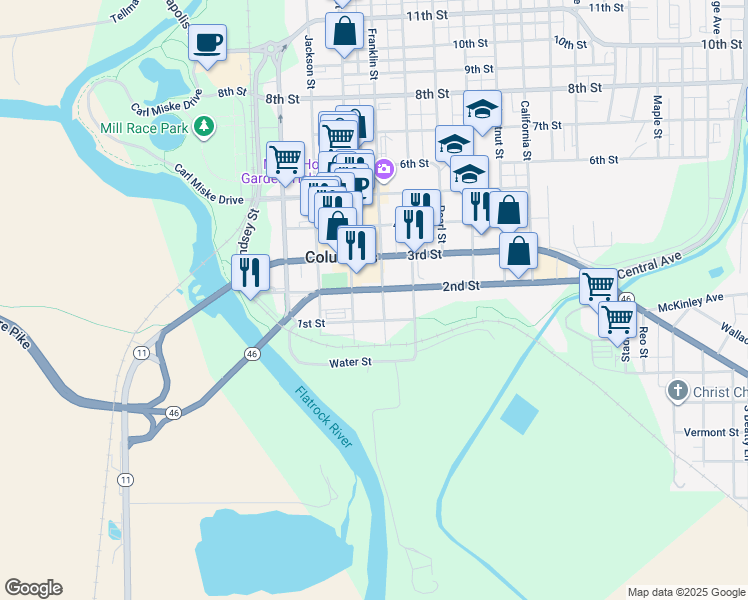 map of restaurants, bars, coffee shops, grocery stores, and more near in Columbus