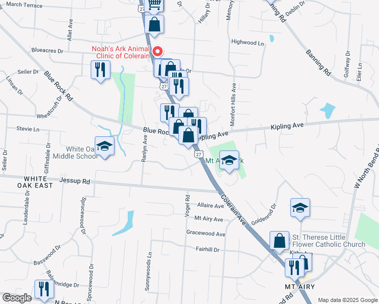 map of restaurants, bars, coffee shops, grocery stores, and more near in Hamilton County