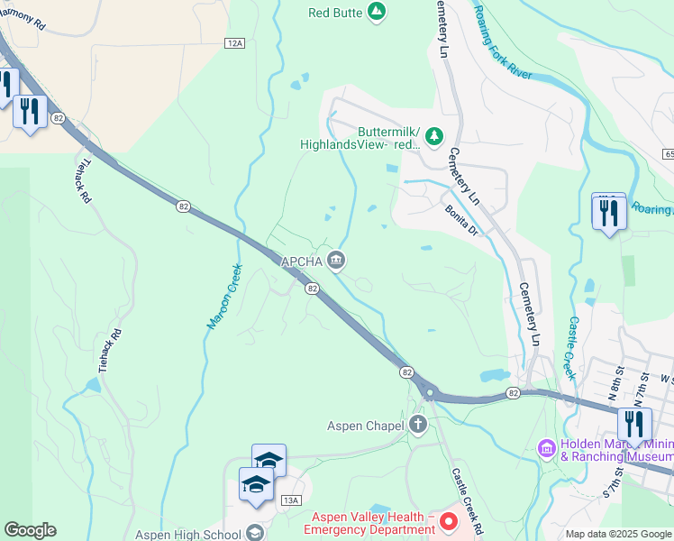 map of restaurants, bars, coffee shops, grocery stores, and more near Truscott Place in Aspen