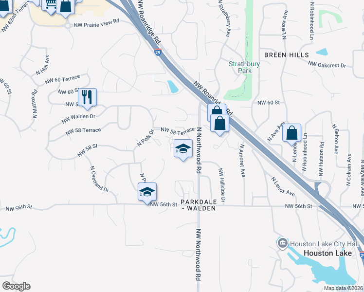 map of restaurants, bars, coffee shops, grocery stores, and more near 5757 North Anita Avenue in Kansas City