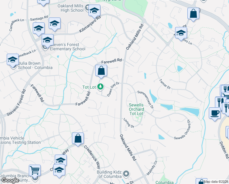 map of restaurants, bars, coffee shops, grocery stores, and more near 6248 Blue Dart Place in Columbia