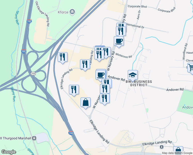 map of restaurants, bars, coffee shops, grocery stores, and more near 901 Elkridge Landing Road in Linthicum Heights