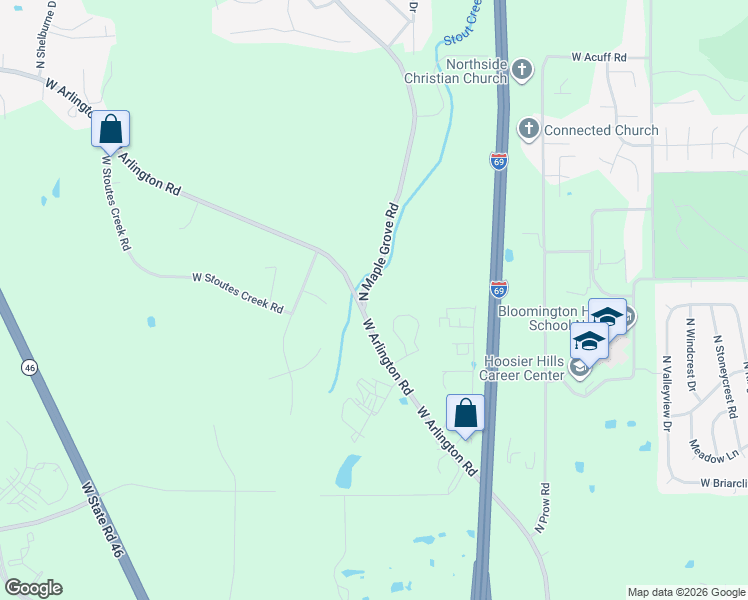 map of restaurants, bars, coffee shops, grocery stores, and more near 3400-3498 North Maple Grove Road in Bloomington