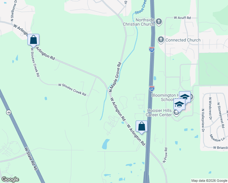 map of restaurants, bars, coffee shops, grocery stores, and more near 3400-3498 North Maple Grove Road in Bloomington