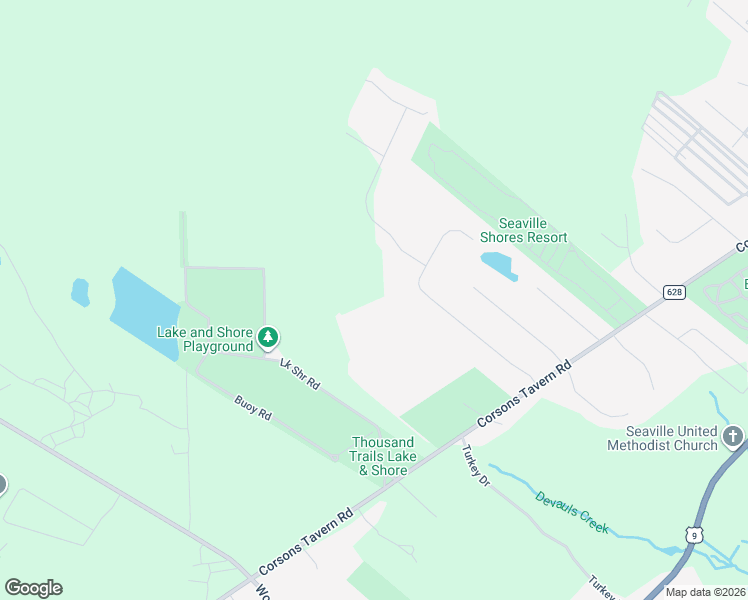 map of restaurants, bars, coffee shops, grocery stores, and more near 20 Luke Court in Cape May County