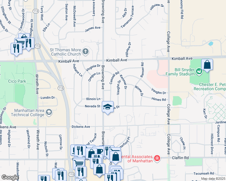 map of restaurants, bars, coffee shops, grocery stores, and more near 1748 Cassell Road in Manhattan