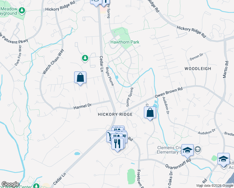 map of restaurants, bars, coffee shops, grocery stores, and more near 6365 Bright Plume in Columbia