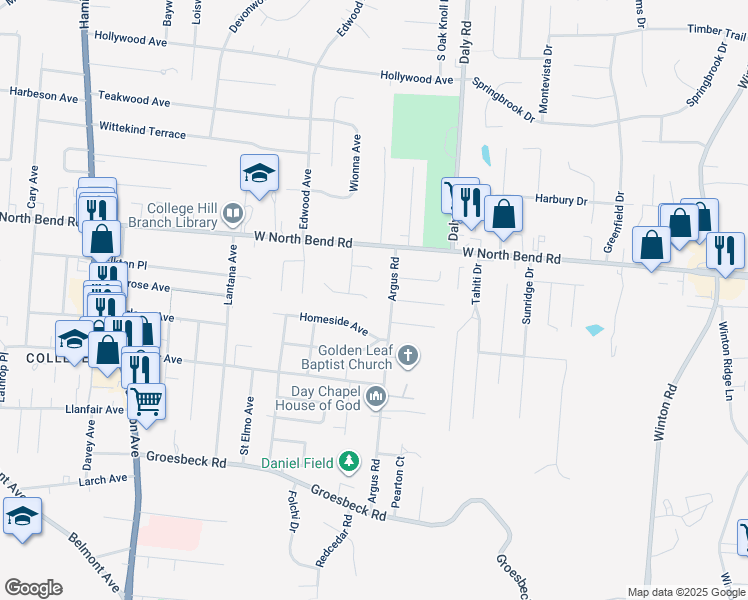 map of restaurants, bars, coffee shops, grocery stores, and more near 1172 Toluca Court in Cincinnati