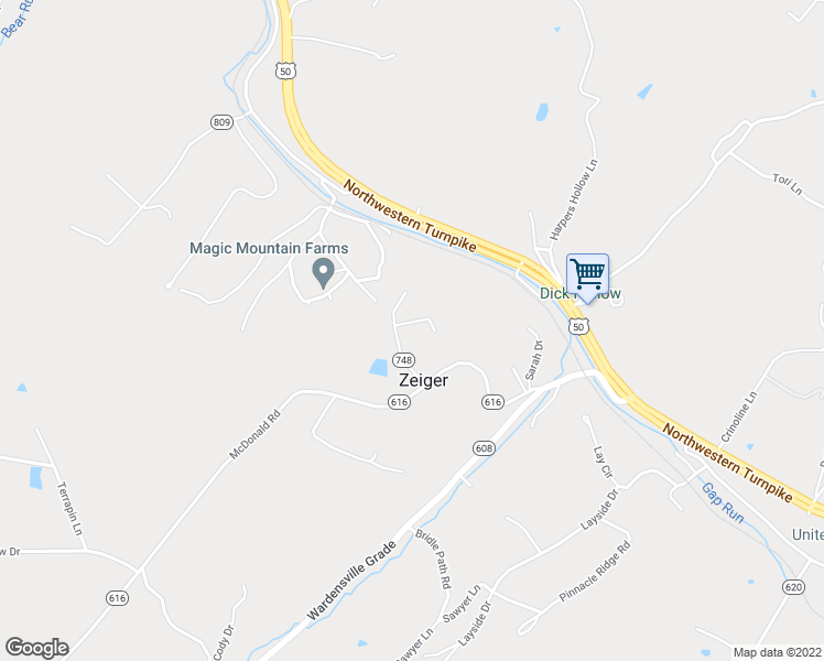 map of restaurants, bars, coffee shops, grocery stores, and more near 162 Zeiger Drive in Winchester