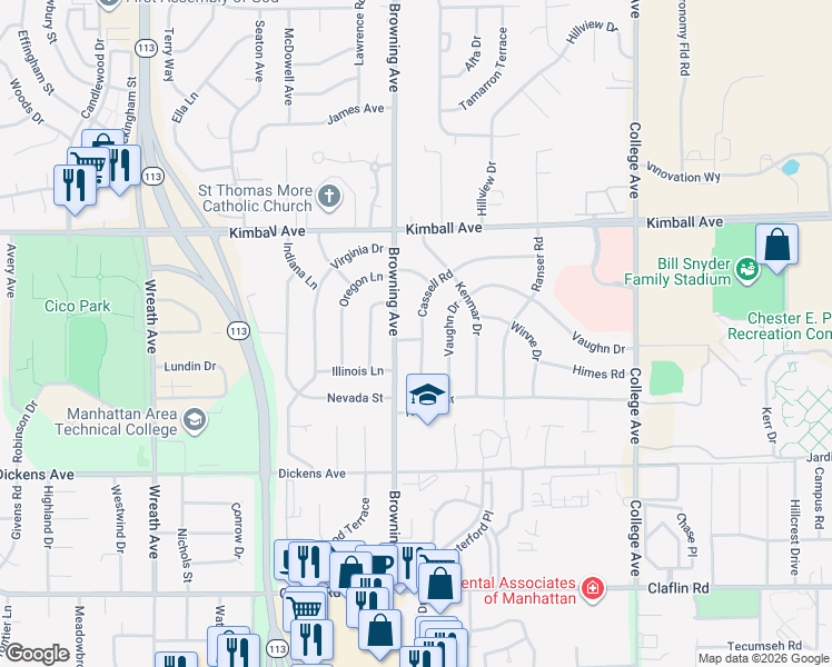 map of restaurants, bars, coffee shops, grocery stores, and more near 1748 Cassell Road in Manhattan