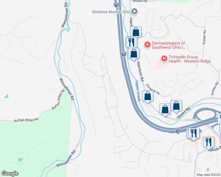 map of restaurants, bars, coffee shops, grocery stores, and more near 7633 Skyview Circle in Cincinnati